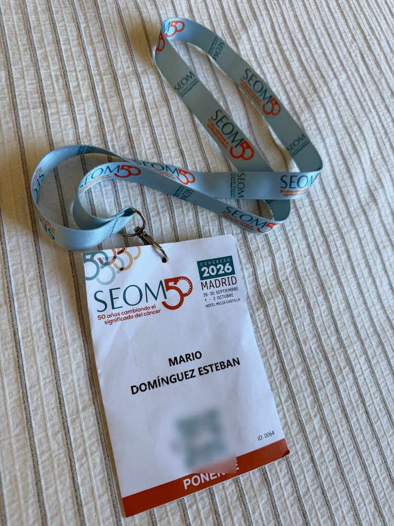 Acreditación de ponente del congreso SEOM2026 a nombre de Mario Domínguez Esteban